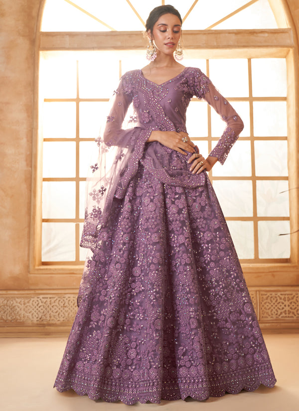 Vegaa Fashion Light Purple Net Thread Work Wedding Lehenga