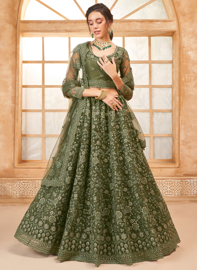 Vegaa Fashion Mehendi Net Thread Work Wedding Lehenga - Distacart