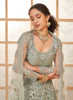 Thumbnail for Vegaa Fashion Grey Net Thread Work Wedding Lehenga
