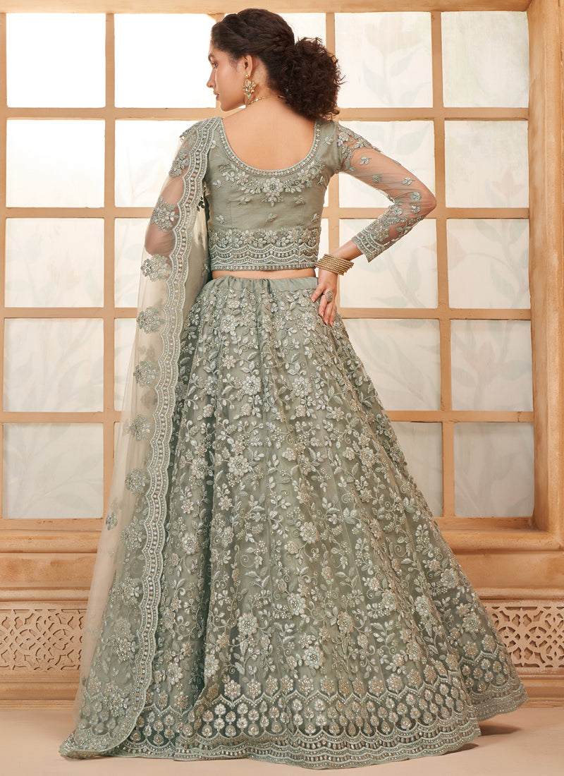 Vegaa Fashion Grey Net Thread Work Wedding Lehenga