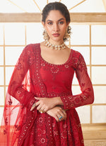 Thumbnail for Vegaa Fashion Red Net Thread Work Wedding Lehenga
