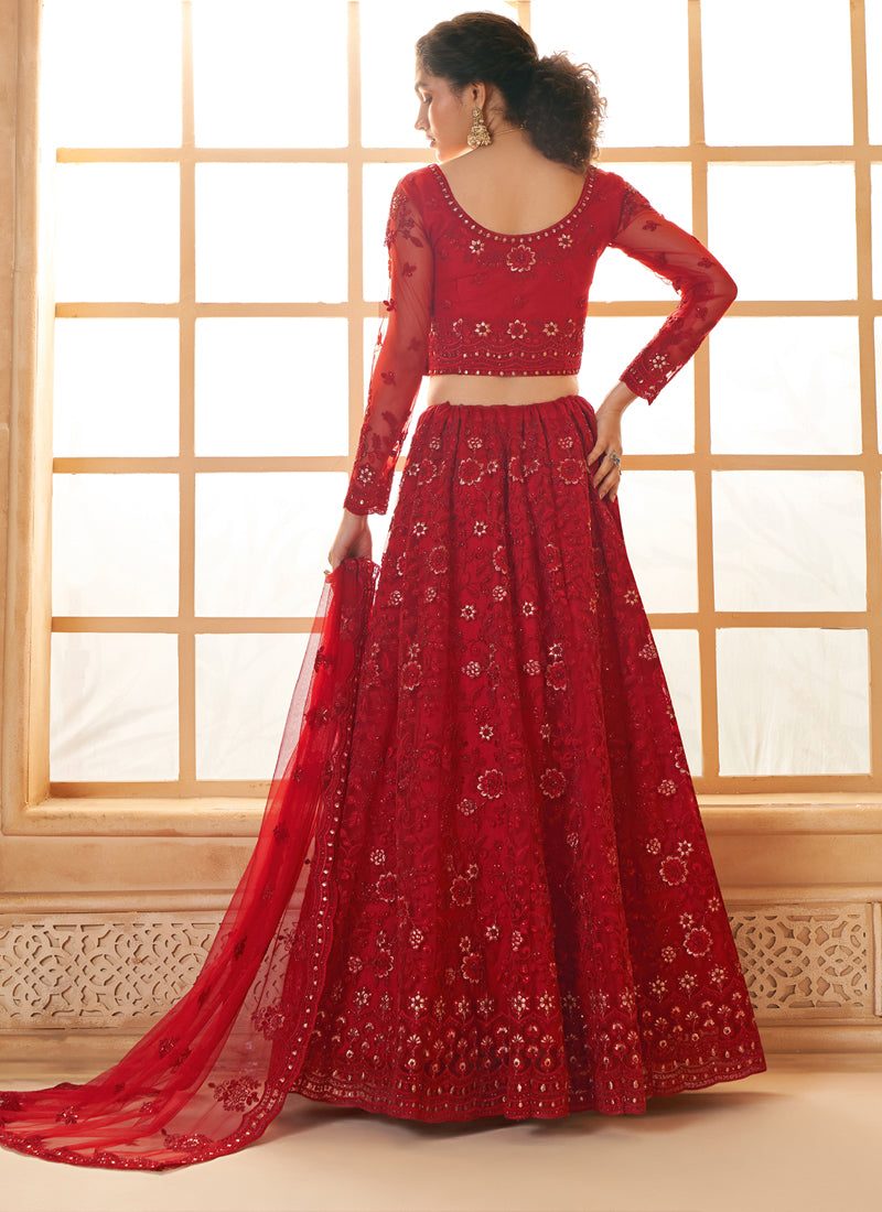 Vegaa Fashion Red Net Thread Work Wedding Lehenga