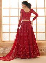 Thumbnail for Vegaa Fashion Red Net Thread Work Wedding Lehenga