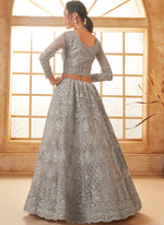 Thumbnail for Vegaa Fashion Grey Net Thread Work Wedding Lehenga