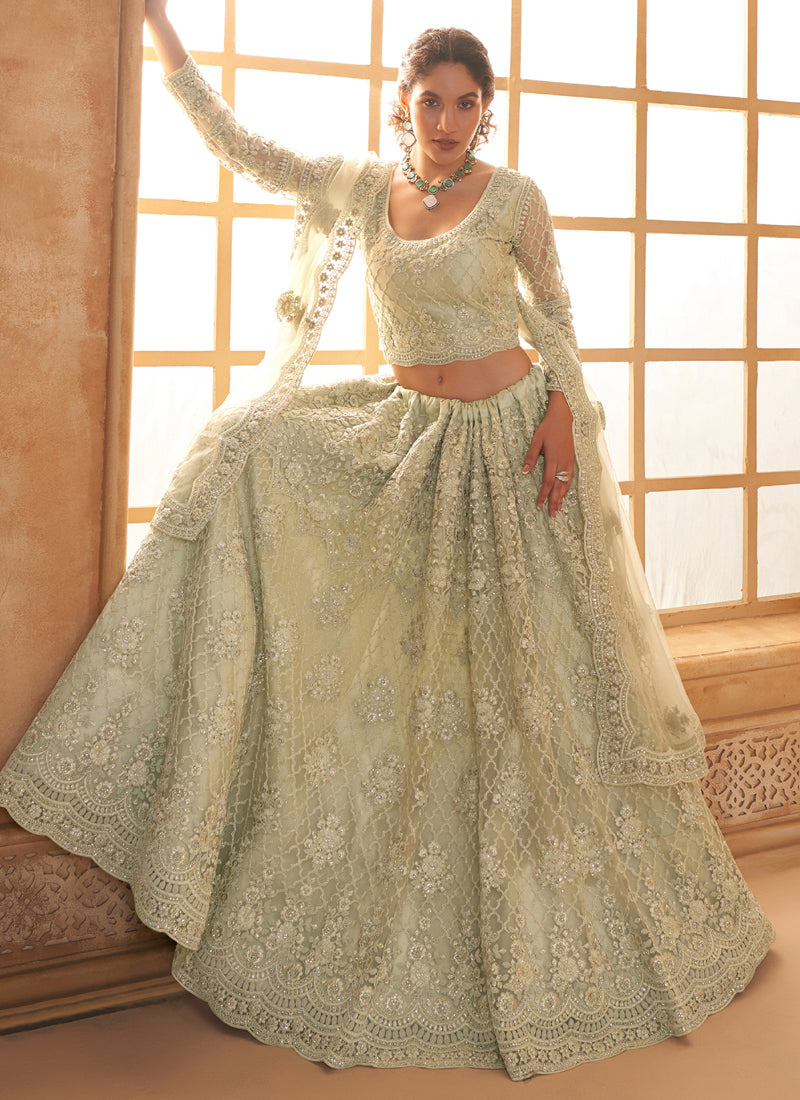 Vegaa Fashion Light Green Net Thread Work Wedding Lehenga - Distacart