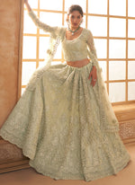 Thumbnail for Vegaa Fashion Light Green Net Thread Work Wedding Lehenga