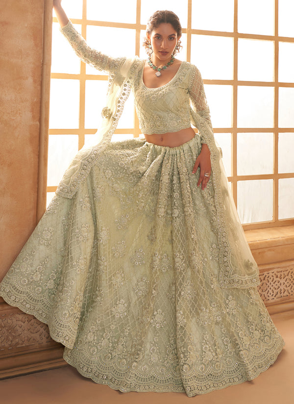 Vegaa Fashion Light Green Net Thread Work Wedding Lehenga