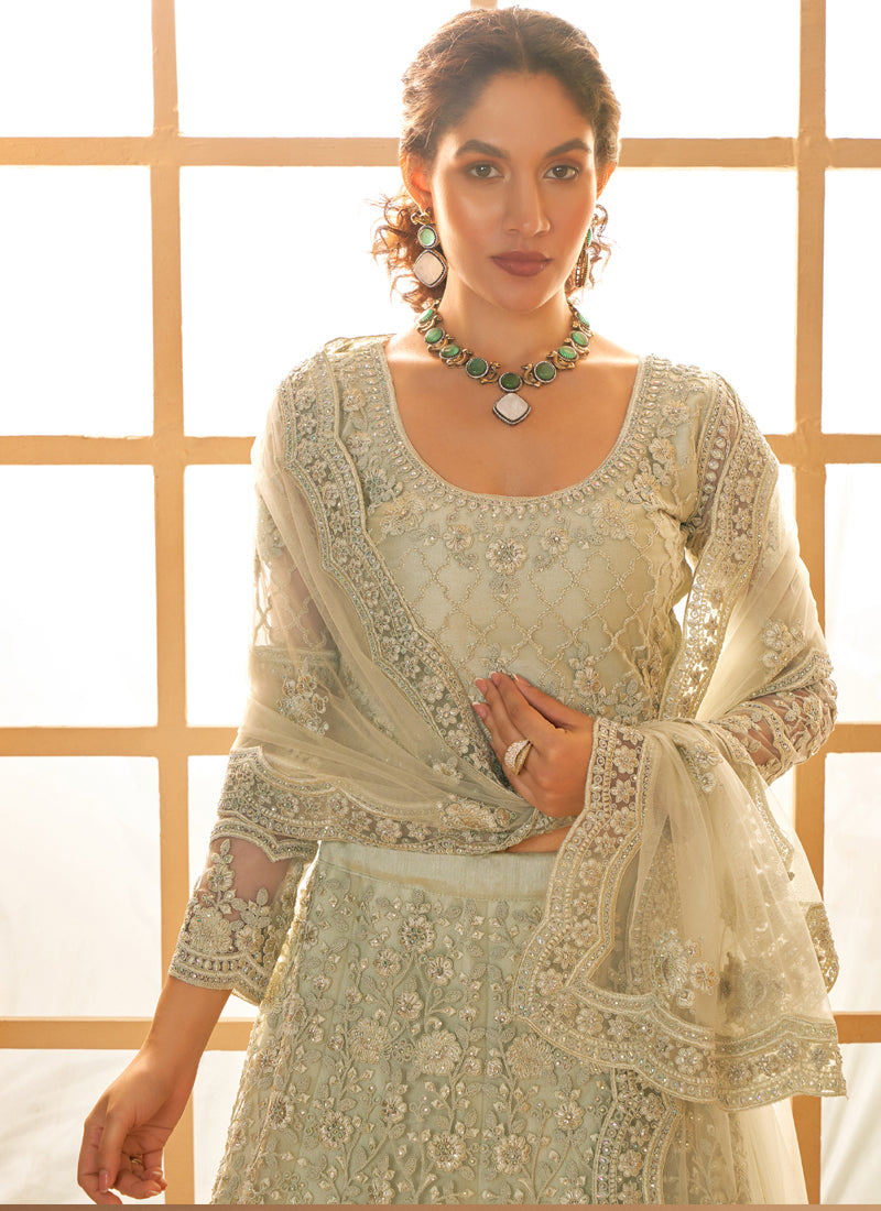 Vegaa Fashion Light Green Net Thread Work Wedding Lehenga