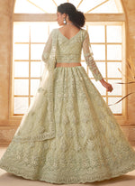 Thumbnail for Vegaa Fashion Light Green Net Thread Work Wedding Lehenga