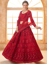 Thumbnail for Vegaa Fashion Red Net Thread Work Wedding Lehenga