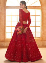 Thumbnail for Vegaa Fashion Red Net Thread Work Wedding Lehenga