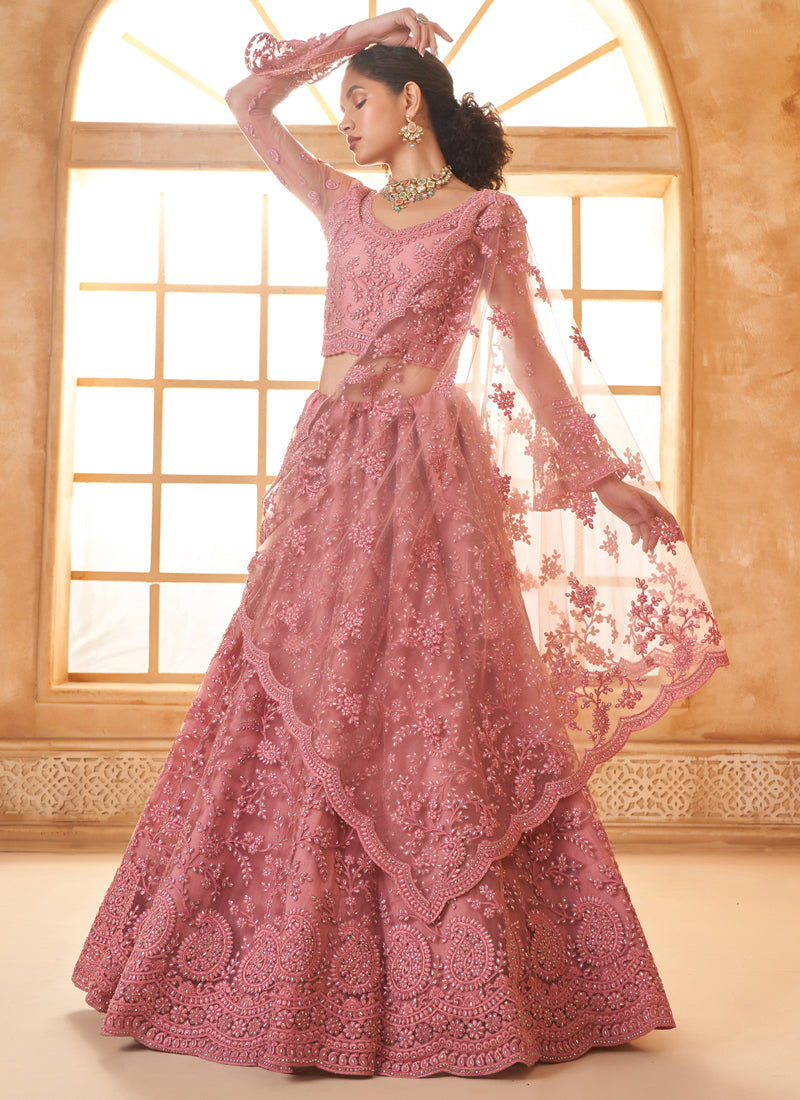 Vegaa Fashion Peach Net Thread Work Wedding Lehenga - Distacart
