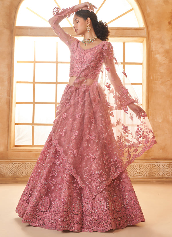 Vegaa Fashion Peach Net Thread Work Wedding Lehenga
