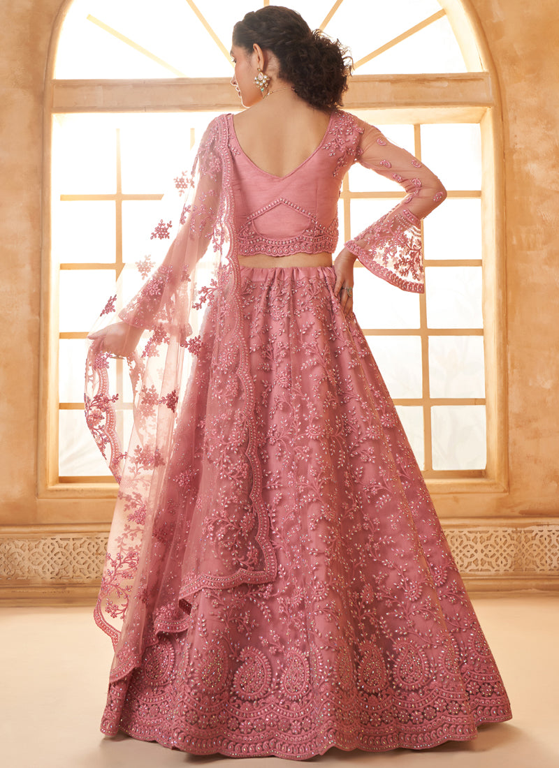Vegaa Fashion Peach Net Thread Work Wedding Lehenga