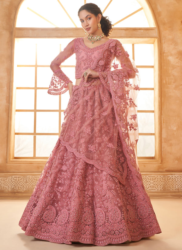 Vegaa Fashion Peach Net Thread Work Wedding Lehenga
