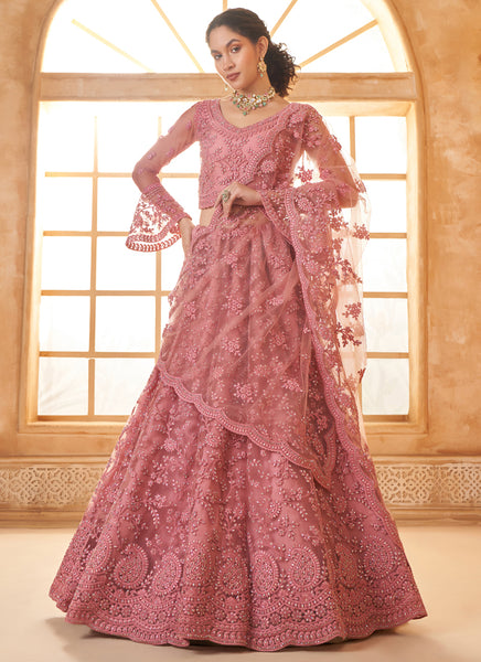 Vegaa Fashion Peach Net Thread Work Wedding Lehenga
