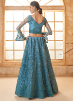 Thumbnail for Vegaa Fashion Aqua Blue Net Thread Work Wedding Lehenga