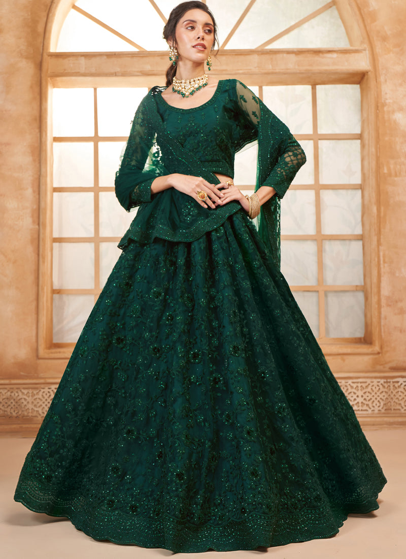 Vegaa Fashion Green Net Thread Work Wedding Lehenga - Distacart
