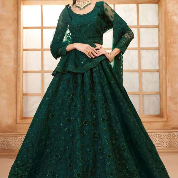 Vegaa Fashion Green Net Thread Work Wedding Lehenga - Distacart