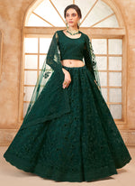 Thumbnail for Vegaa Fashion Green Net Thread Work Wedding Lehenga