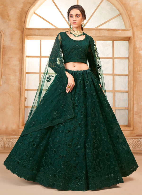 Vegaa Fashion Green Net Thread Work Wedding Lehenga
