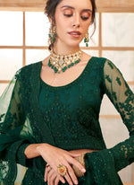 Thumbnail for Vegaa Fashion Green Net Thread Work Wedding Lehenga