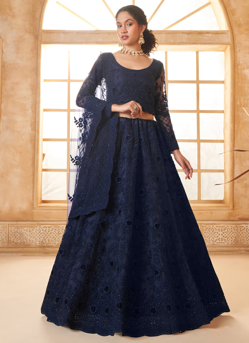Vegaa Fashion Blue Net Thread Work Wedding Lehenga - Distacart