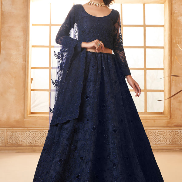Vegaa Fashion Blue Net Thread Work Wedding Lehenga - Distacart
