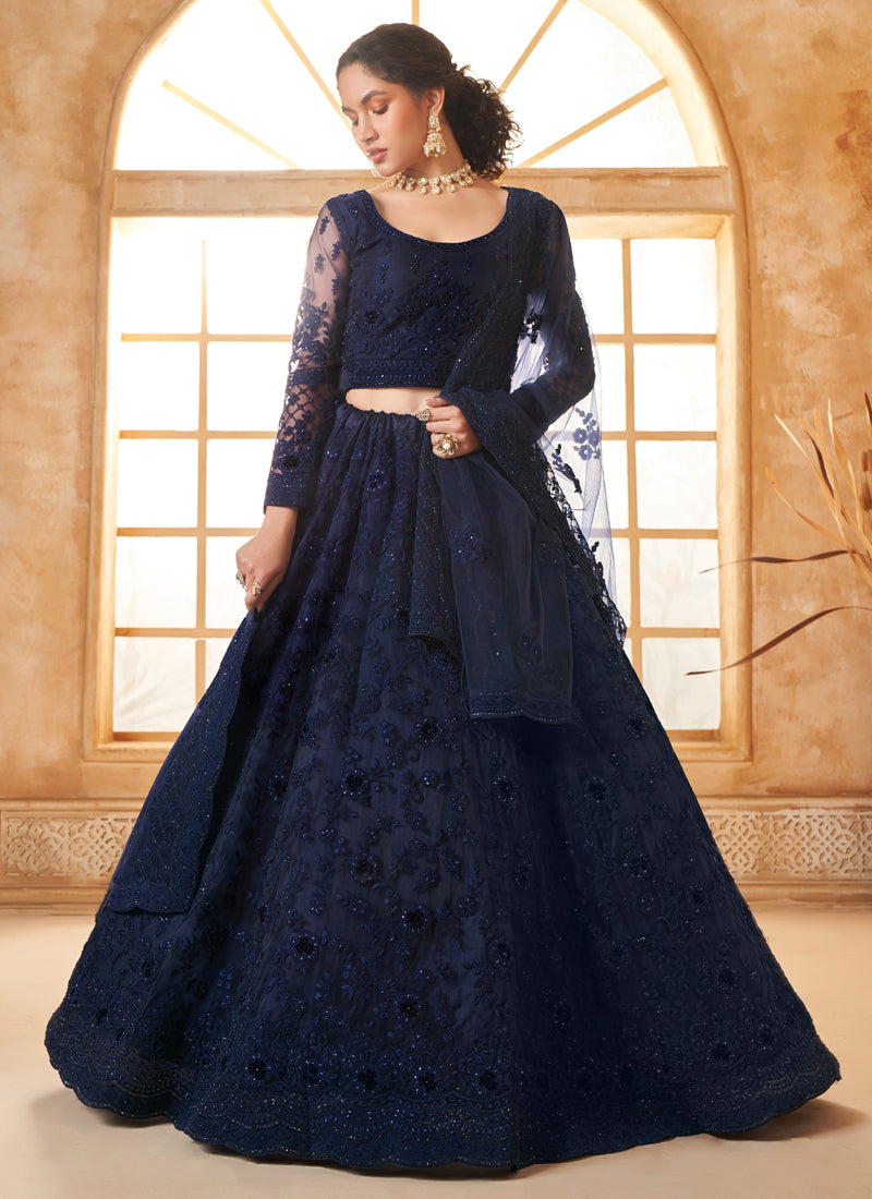 Vegaa Fashion Blue Net Thread Work Wedding Lehenga - Distacart