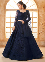 Thumbnail for Vegaa Fashion Blue Net Thread Work Wedding Lehenga