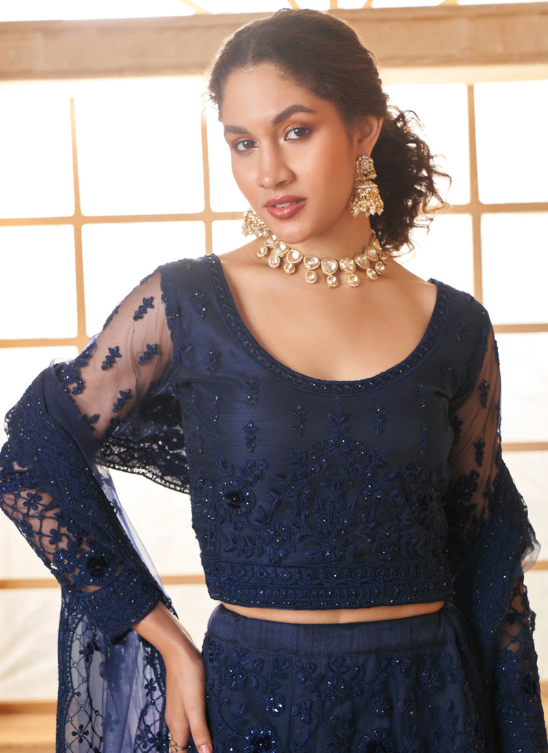 Vegaa Fashion Blue Net Thread Work Wedding Lehenga