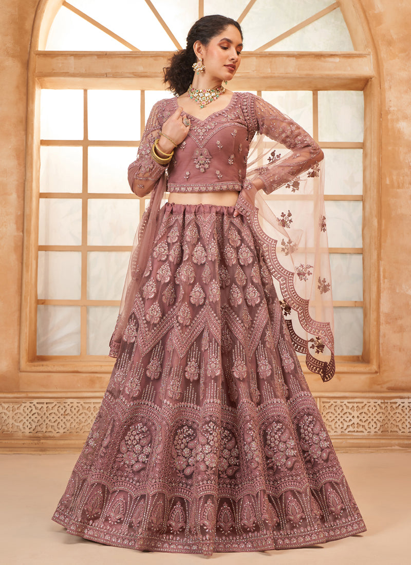 Vegaa Fashion Onion Pink Net Thread Work Wedding Lehenga - Distacart
