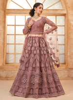 Thumbnail for Vegaa Fashion Onion Pink Net Thread Work Wedding Lehenga