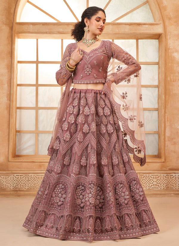 Vegaa Fashion Onion Pink Net Thread Work Wedding Lehenga