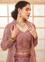 Thumbnail for Vegaa Fashion Onion Pink Net Thread Work Wedding Lehenga