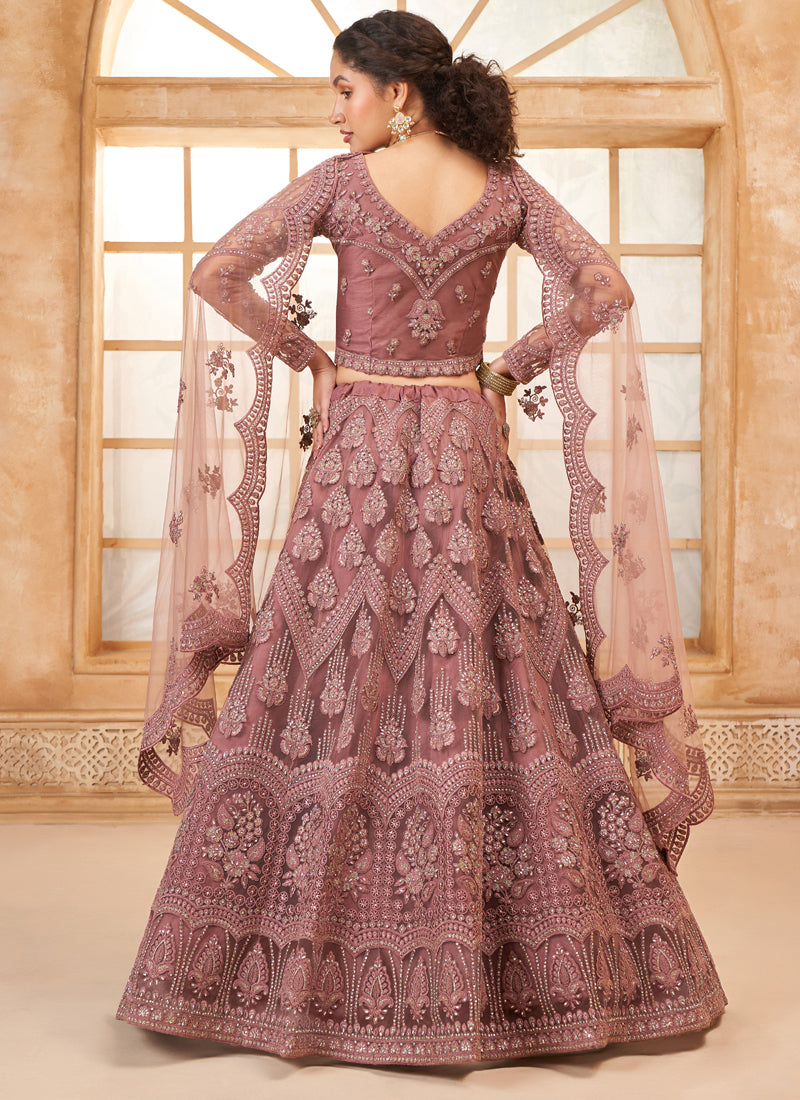 Vegaa Fashion Onion Pink Net Thread Work Wedding Lehenga
