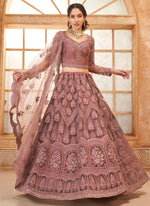 Thumbnail for Vegaa Fashion Onion Pink Net Thread Work Wedding Lehenga