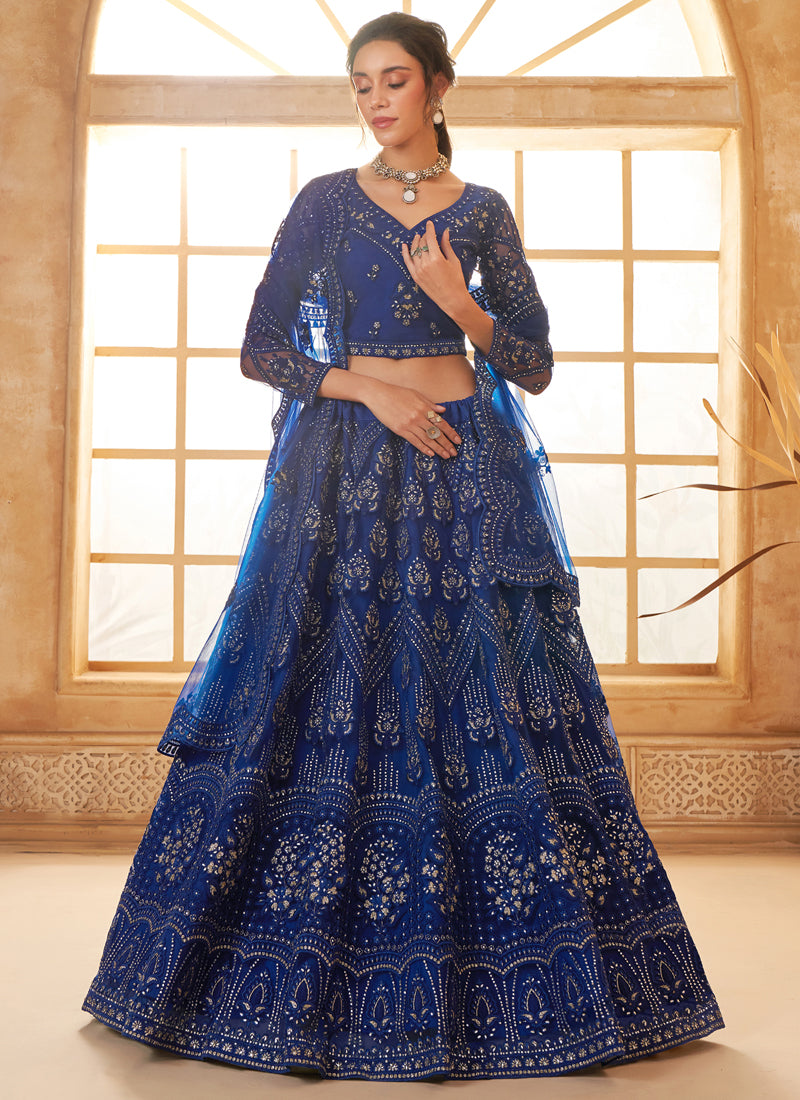Vegaa Fashion Blue Net Thread Work Wedding Lehenga - Distacart