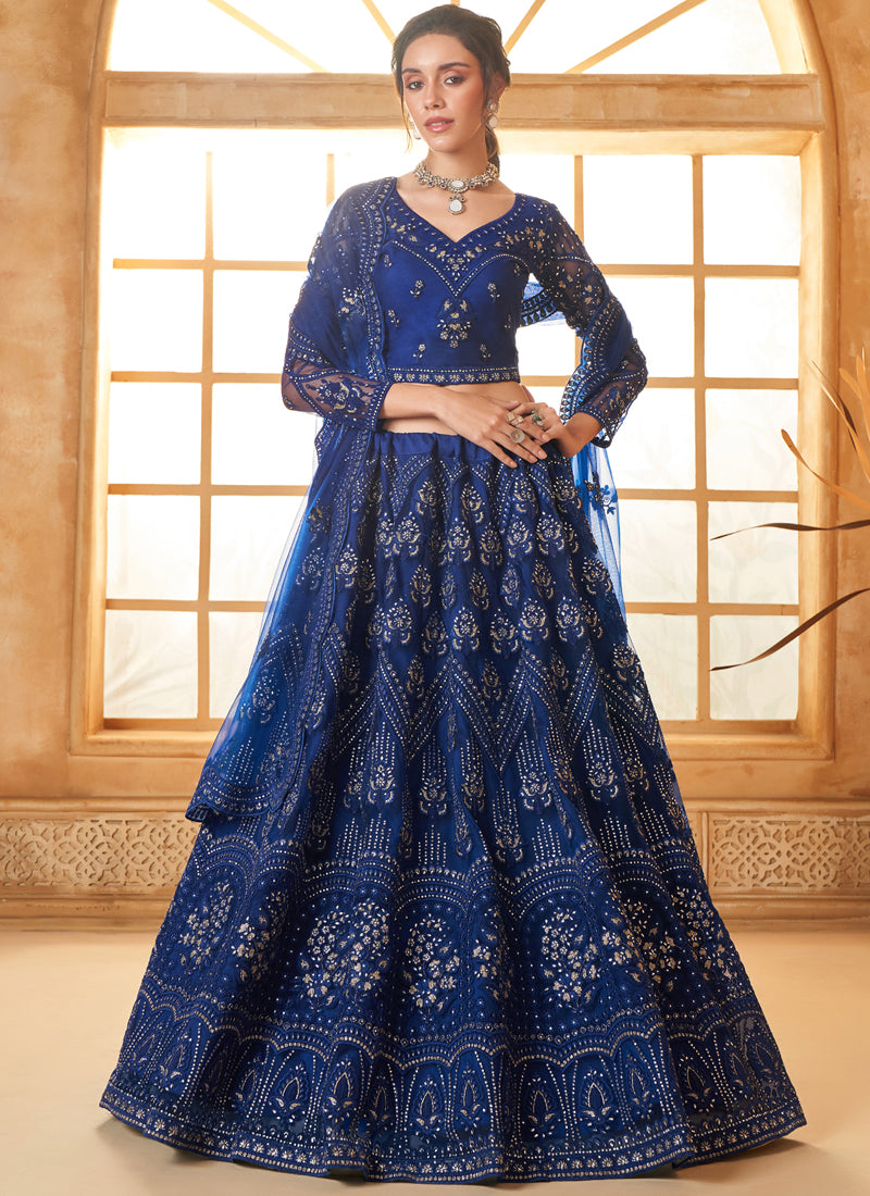 Vegaa Fashion Blue Net Thread Work Wedding Lehenga - Distacart