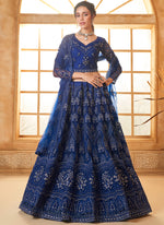 Thumbnail for Vegaa Fashion Blue Net Thread Work Wedding Lehenga