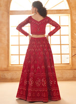 Thumbnail for Vegaa Fashion Red Net Thread Work Wedding Lehenga