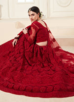 Thumbnail for Vegaa Fashion Red Net Embroidered Stonework Wedding Lehenga
