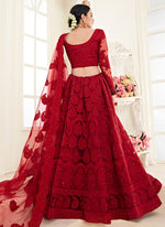 Thumbnail for Vegaa Fashion Red Net Embroidered Stonework Wedding Lehenga