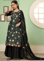 Thumbnail for Vegaa Fashion Black Georgette Embroidery Designer Sharara Suit