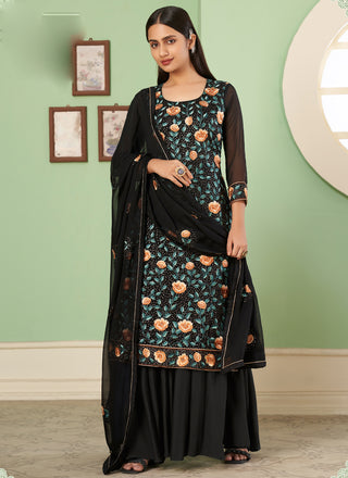 Vegaa Fashion Black Georgette Embroidery Designer Sharara Suit - Distacart