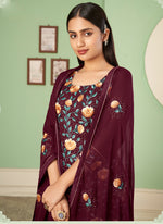 Thumbnail for Vegaa Fashion Maroon Georgette Embroidery Designer Sharara Suit