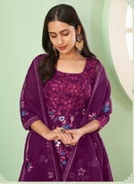 Thumbnail for Vegaa Fashion Violet Georgette Embroidery Designer Sharara Suit