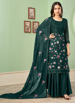 Thumbnail for Vegaa Fashion Dark Green Georgette Embroidery Designer Sharara Suit
