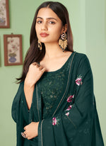 Thumbnail for Vegaa Fashion Dark Green Georgette Embroidery Designer Sharara Suit