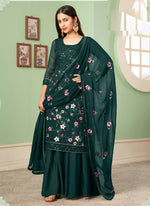 Thumbnail for Vegaa Fashion Dark Green Georgette Embroidery Designer Sharara Suit